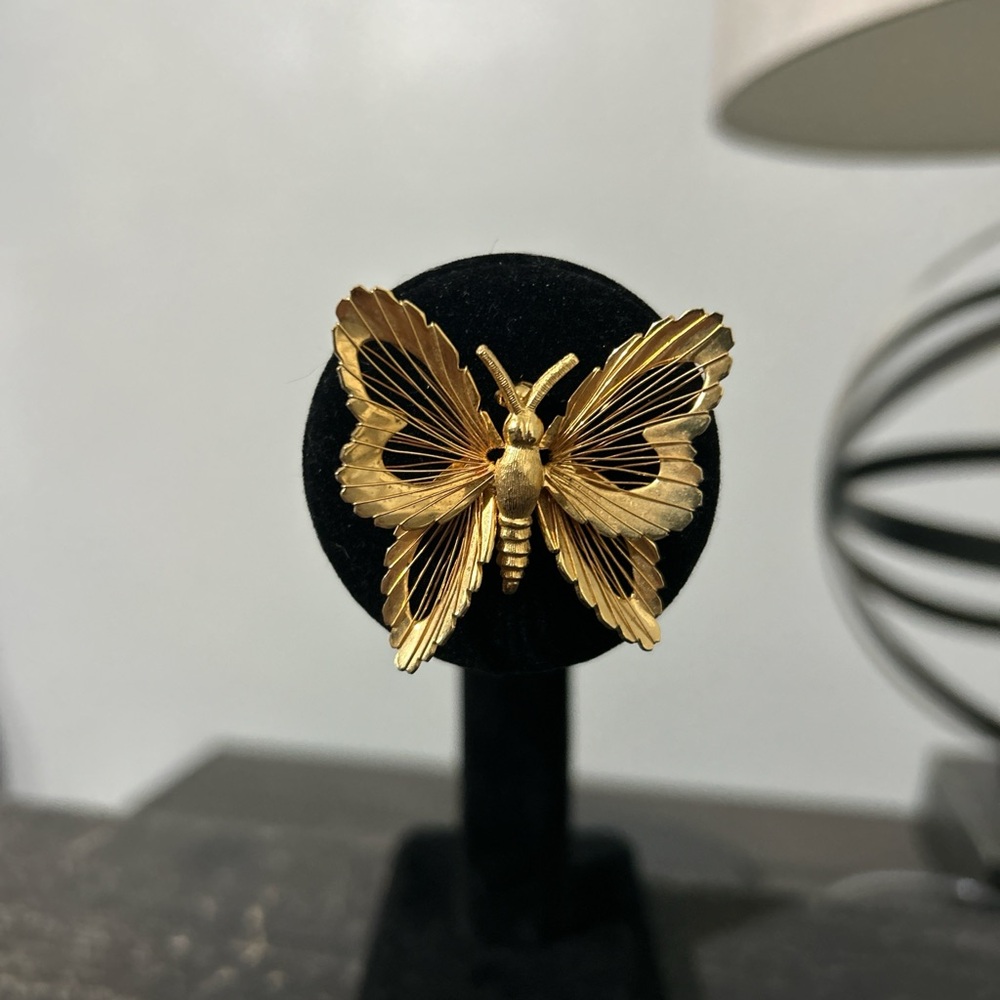 Vintage Monet Gold Butterfly Brooch Intricate Design